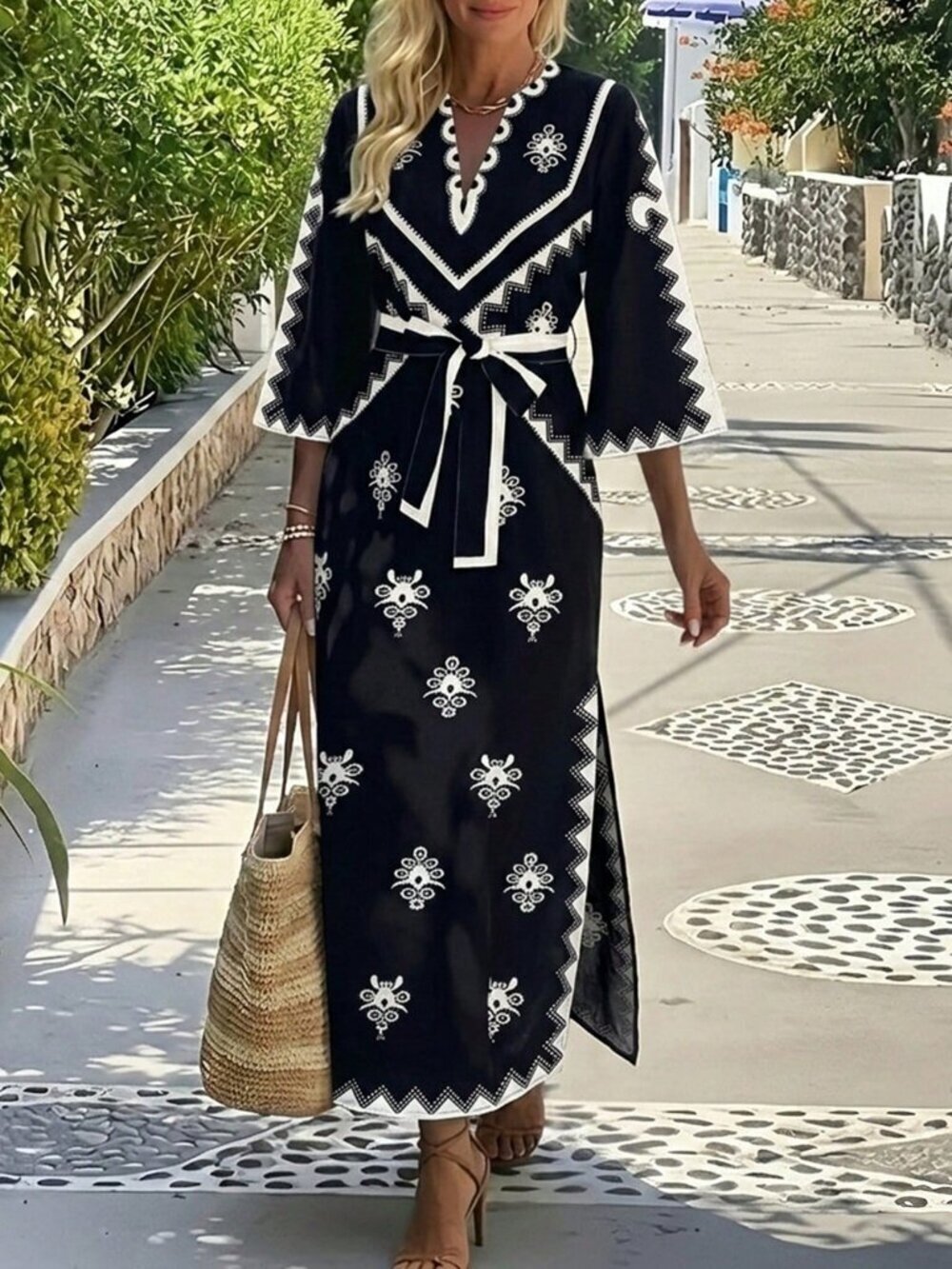Multicolor Boho Women's Casual Elegant V-Neck Dress